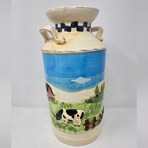 Vtg WCL ceramic milk jug ‎ container vase contry farm embossed cow farmhouse